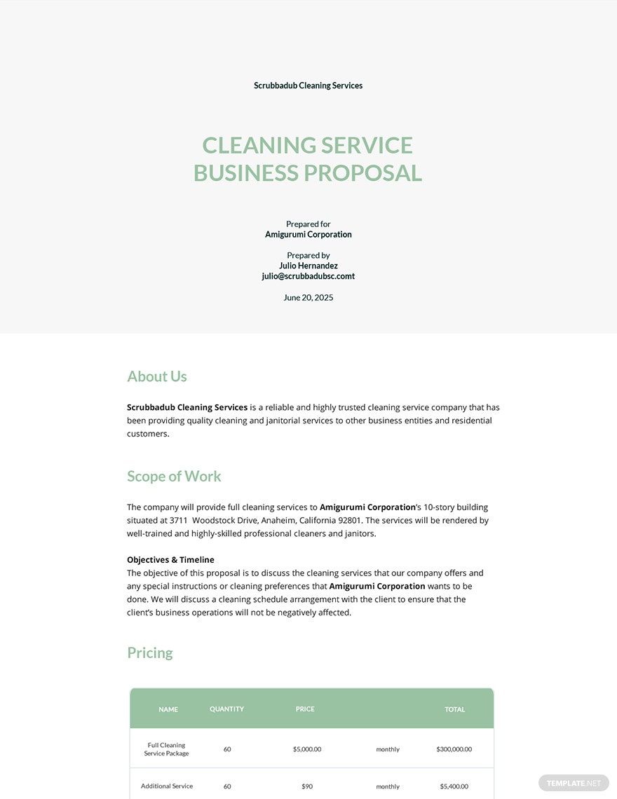 Cleaning Business Proposal Google Docs, Word, Apple Pages, PDF