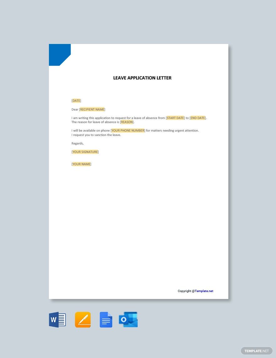 Leave Application Letter in Pages, Outlook, PDF, Word, Google Docs