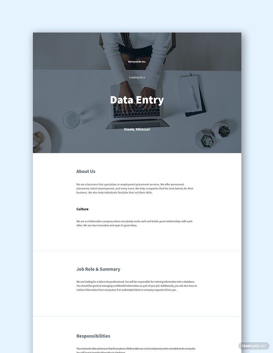Free Sample Data Entry Job Description Template Google Docs, Word
