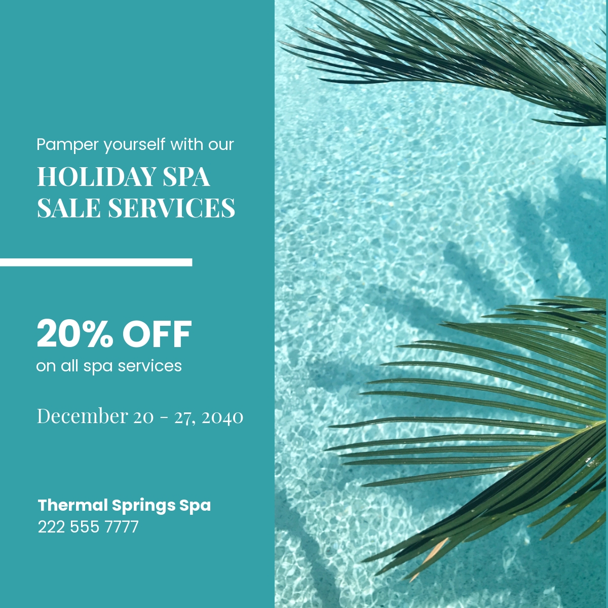 Free Spa Holiday Sale Whatsapp Post Template