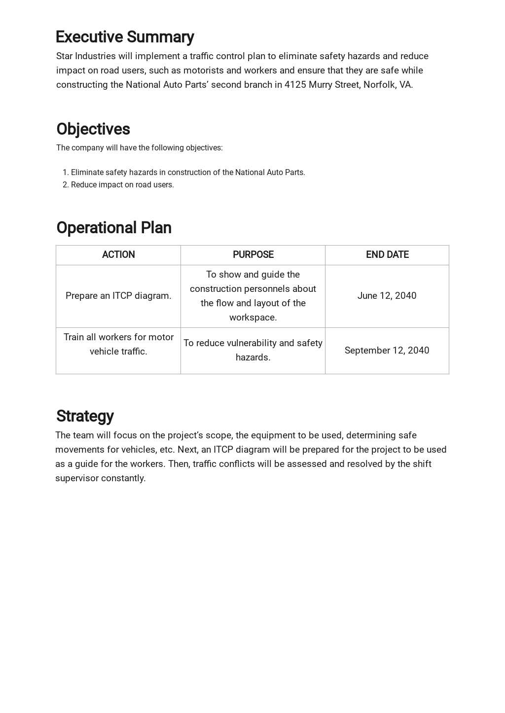 Traffic Control Plan Template in Google Docs, Word