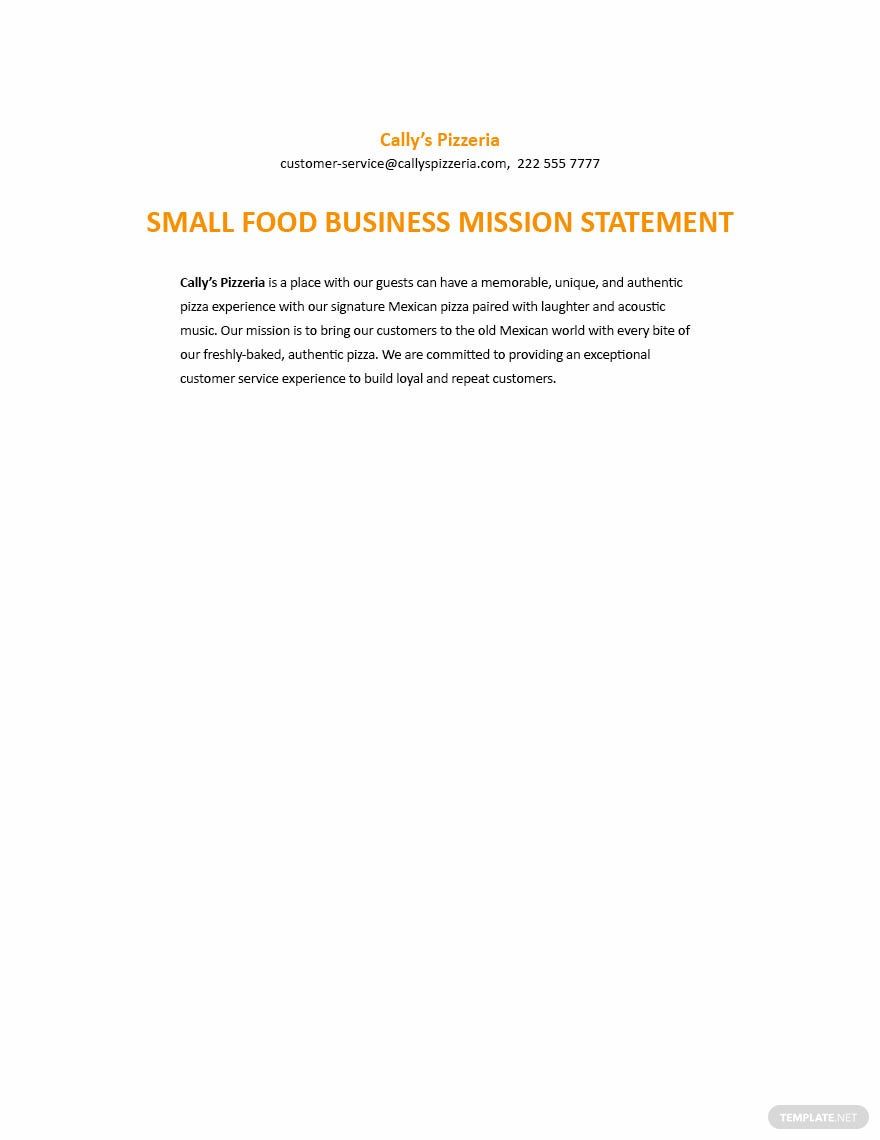 Free Free Small Food Business Mission Statement Example Template