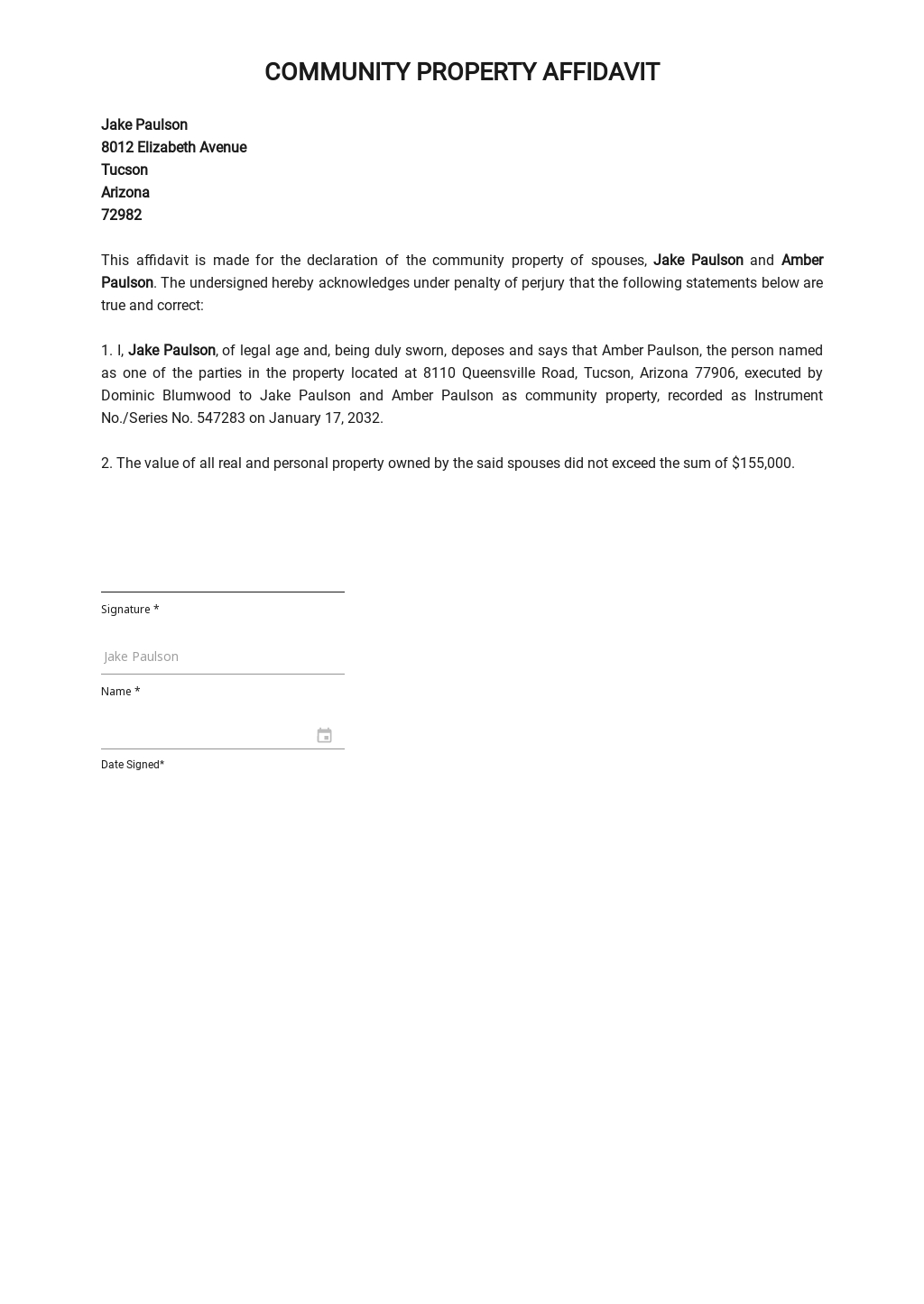 Affidavit of Consent to Sell Property Template Google Docs, Word