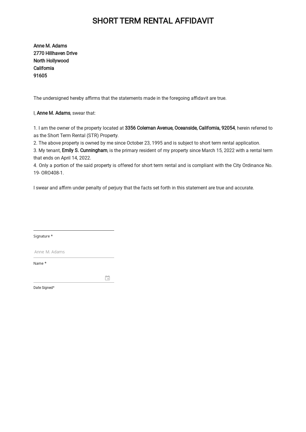 Affidavit of Occupancy for Rental Template in Word, Google Docs Download