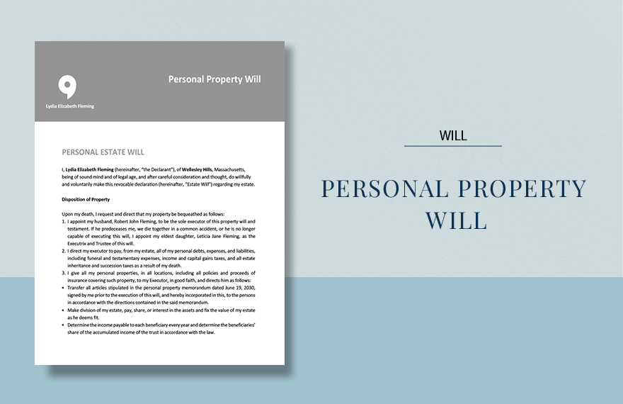 Personal Property Will Template in Word, Google Docs Download