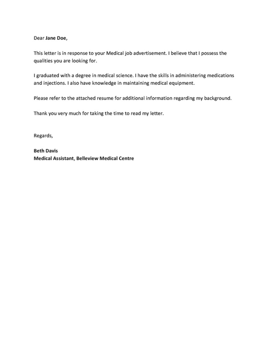 Medical Job Application Letter Template Google Docs, Word