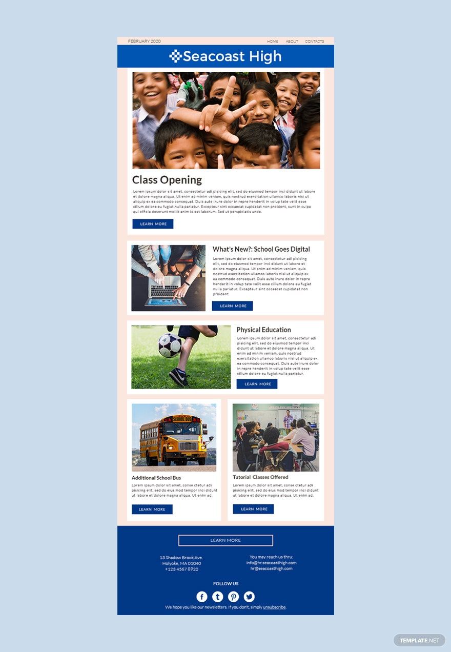 High School Newsletter Template in PSD, HTML5, Outlook Download