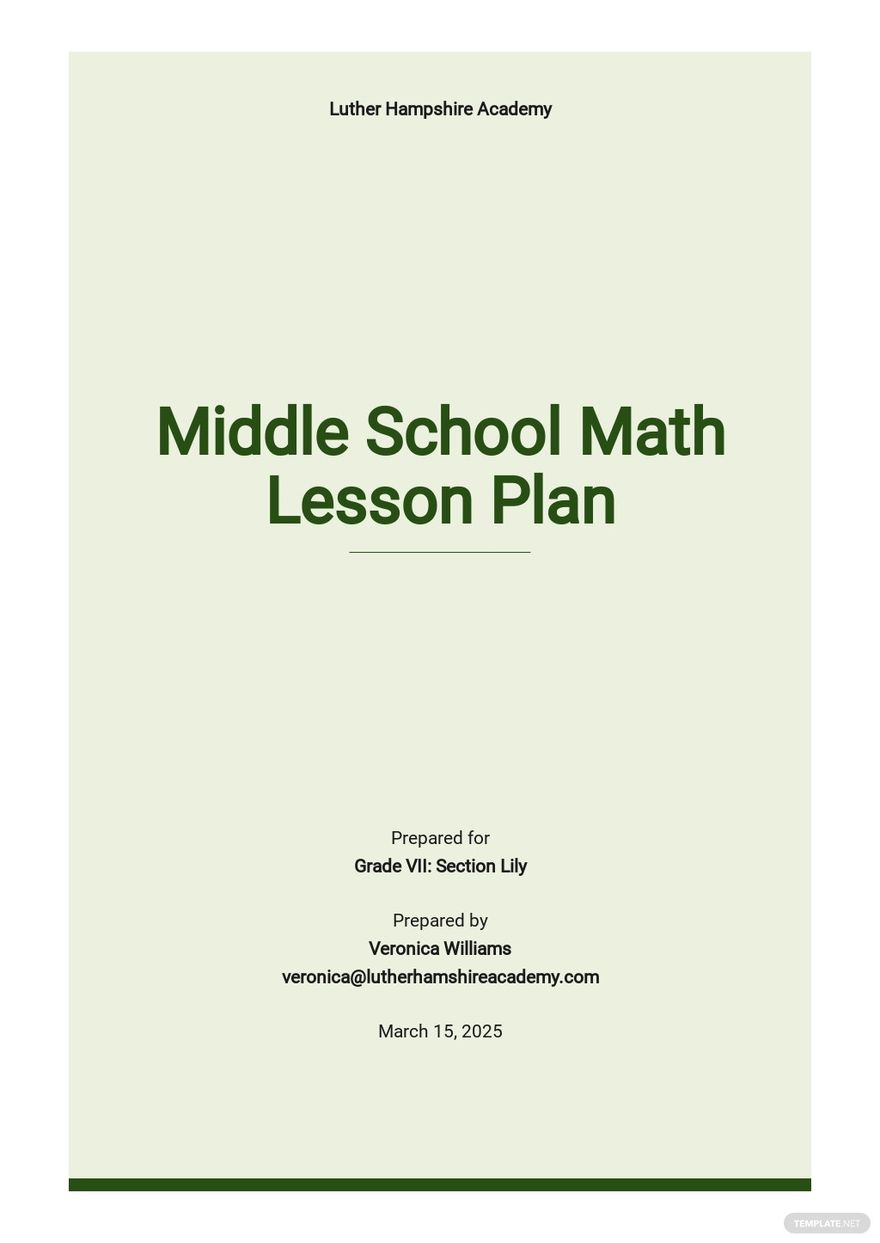 Middle School Lesson Plan PDF Templates, Free, Download
