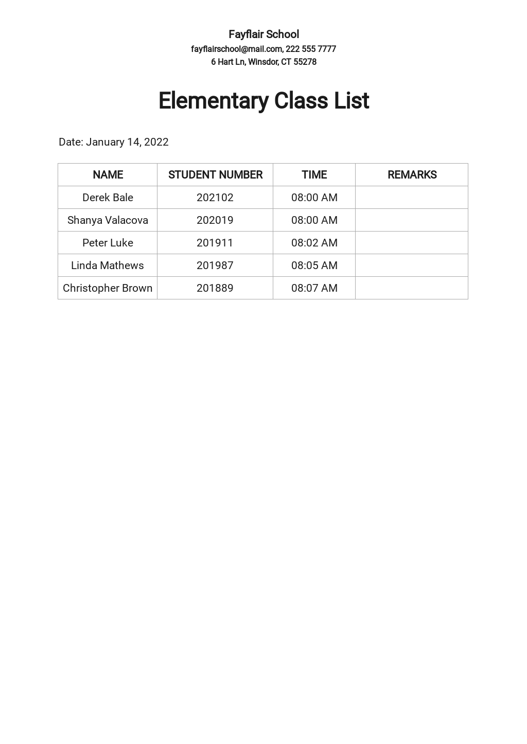 FREE Simple Class List Template in Google Docs, Word