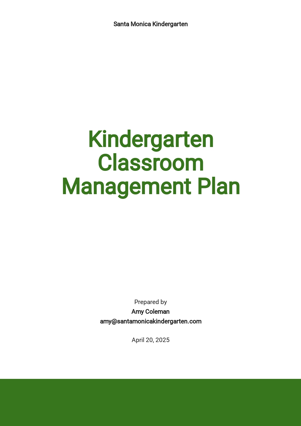 Kindergarten Classroom Management Plan Template Google Docs, Word