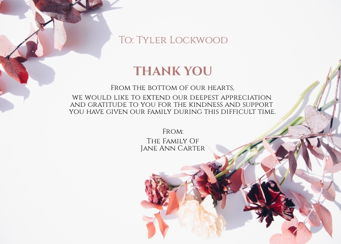 Funeral Flower Thank You Card Template in Google Docs, Illustrator