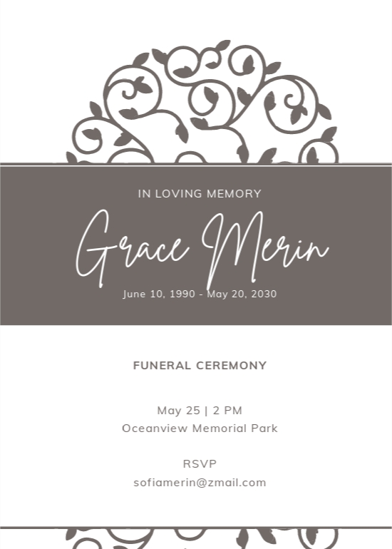 Funeral Service Ceremony Invitation Template in PSD, Illustrator