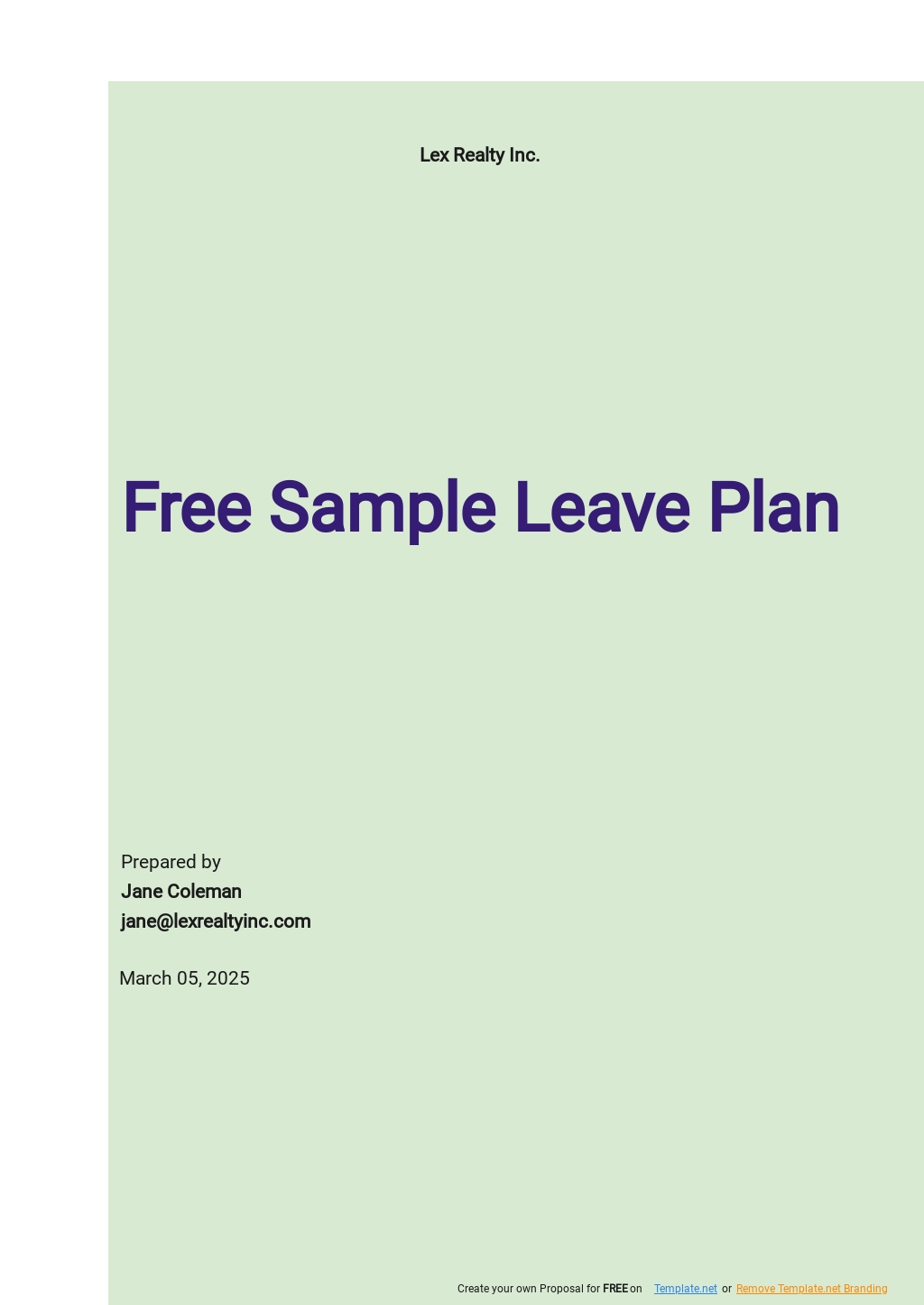 Free Sample Leave Plan Template Google Docs, Word, Apple Pages, PDF