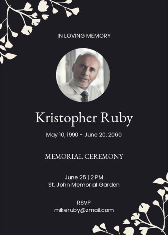 Funeral Ceremony Invitation Template Illustrator, Word, Outlook