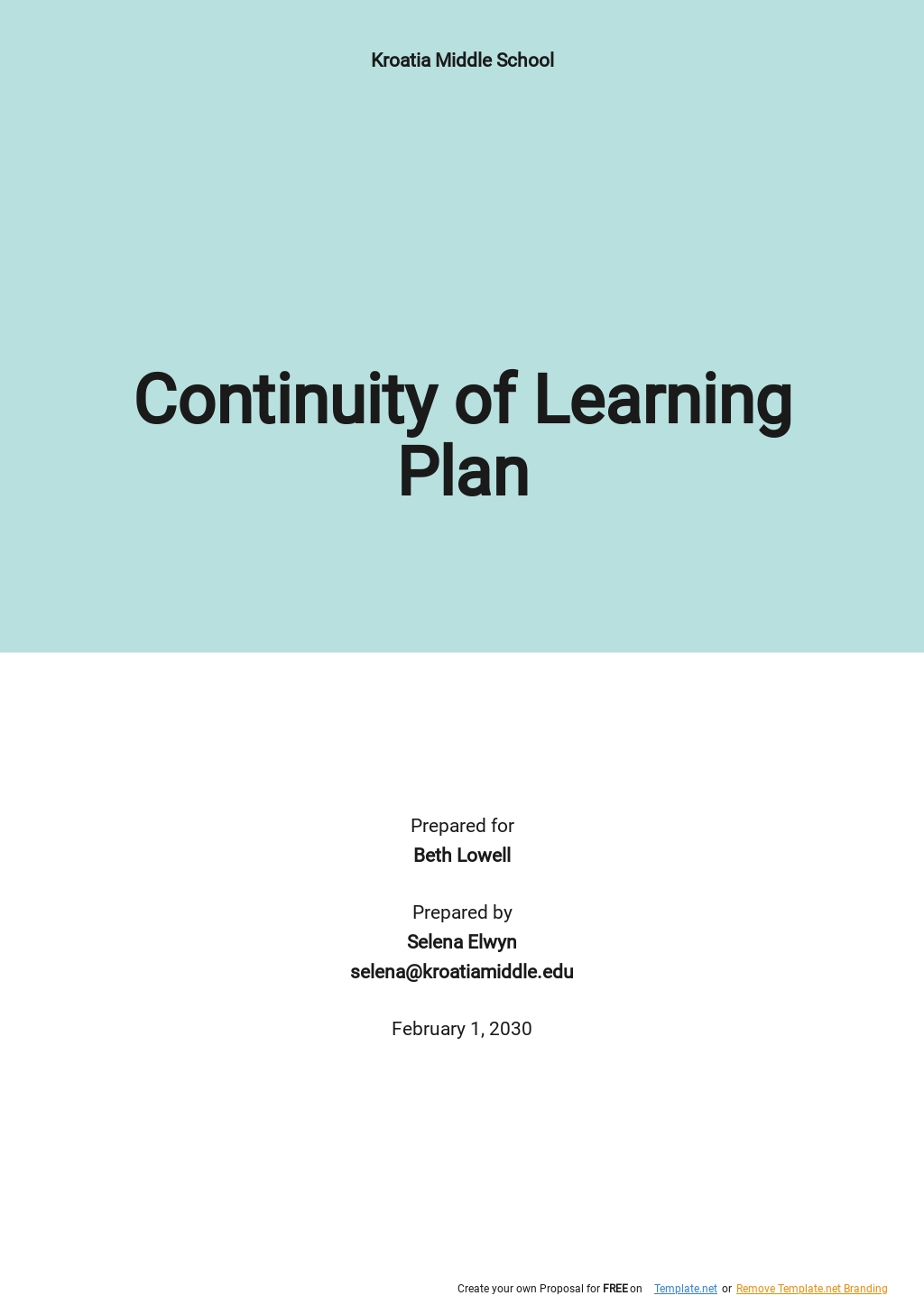 Continuity of Learning Plan Template Google Docs, Word, Apple Pages