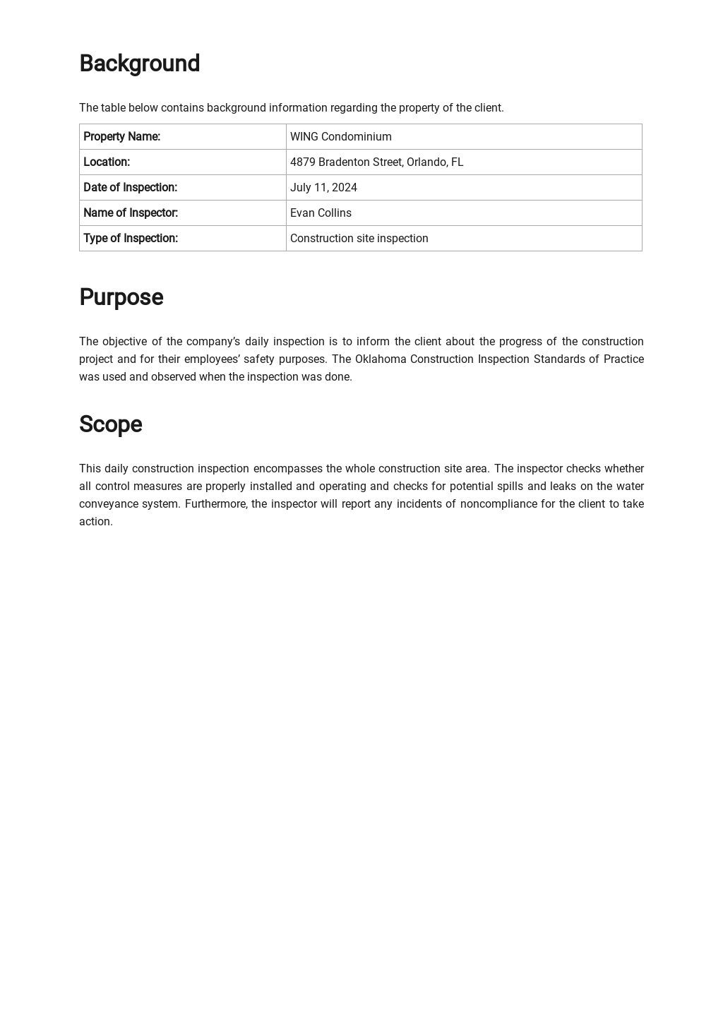 Construction Daily Inspection Report Template [Free PDF] Word (DOC