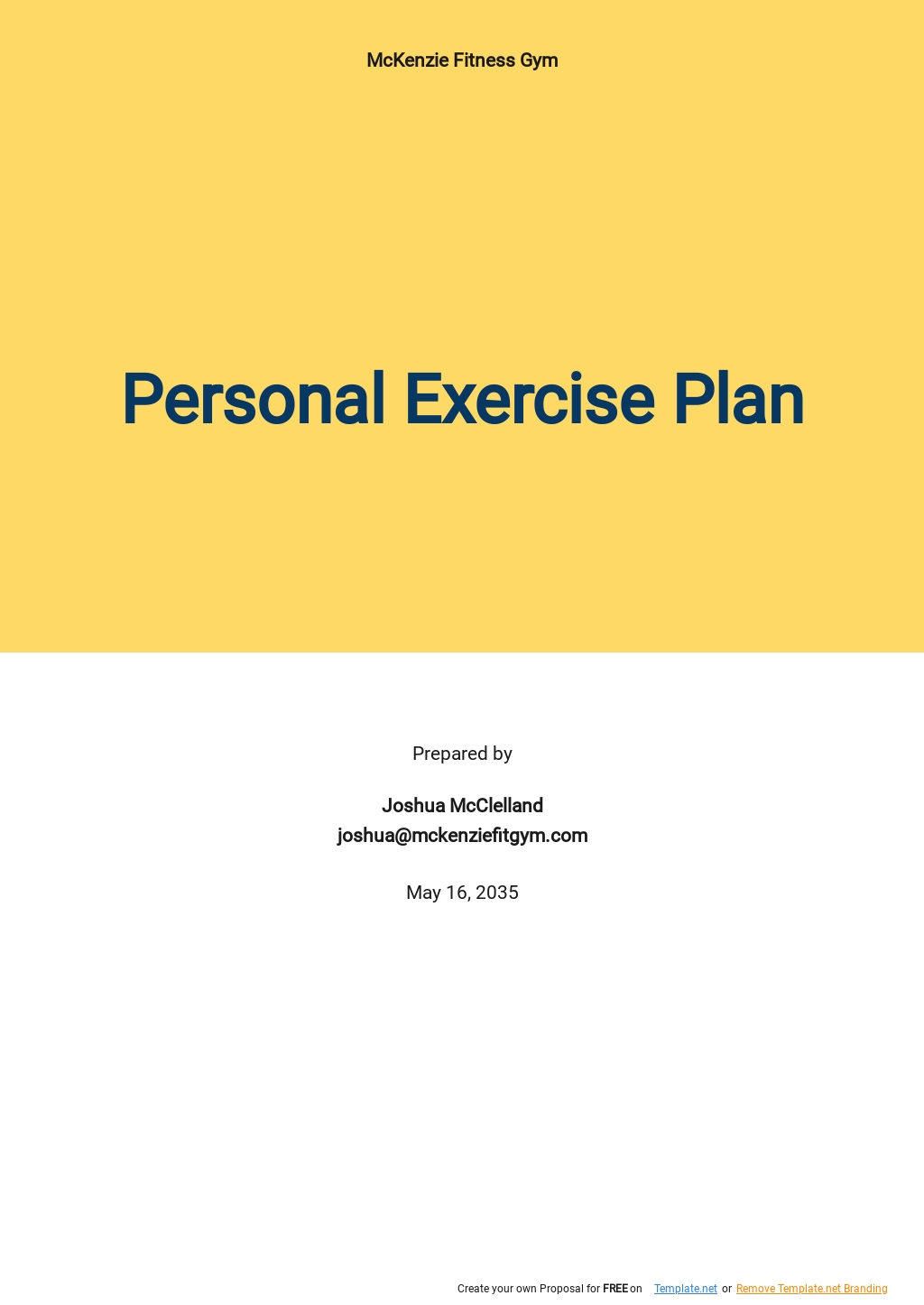 Personal Exercise Plan Template Google Docs, Word, Apple Pages