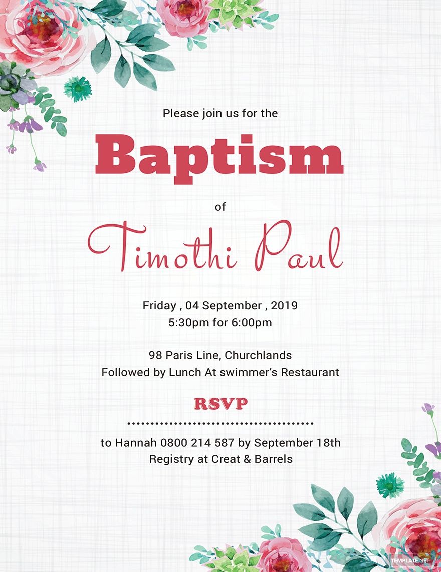 Simple Baptism Invitation Card Template in Word, PSD, Publisher, Pages Download