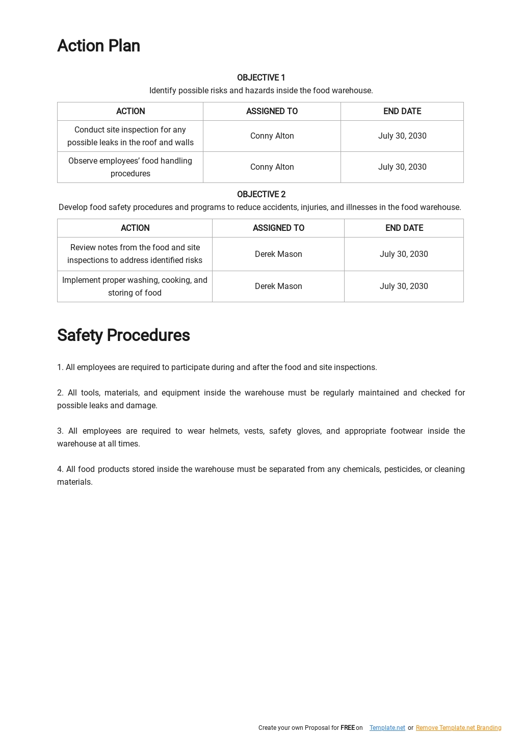Warehouse Food Safety Plan Template Google Docs, Word, Apple Pages
