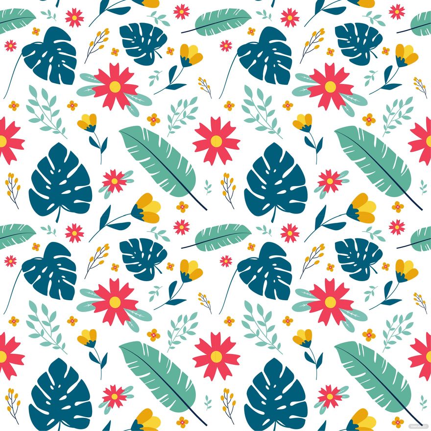 Tropical Floral Pattern Vector in Illustrator, SVG, JPG, EPS, PNG