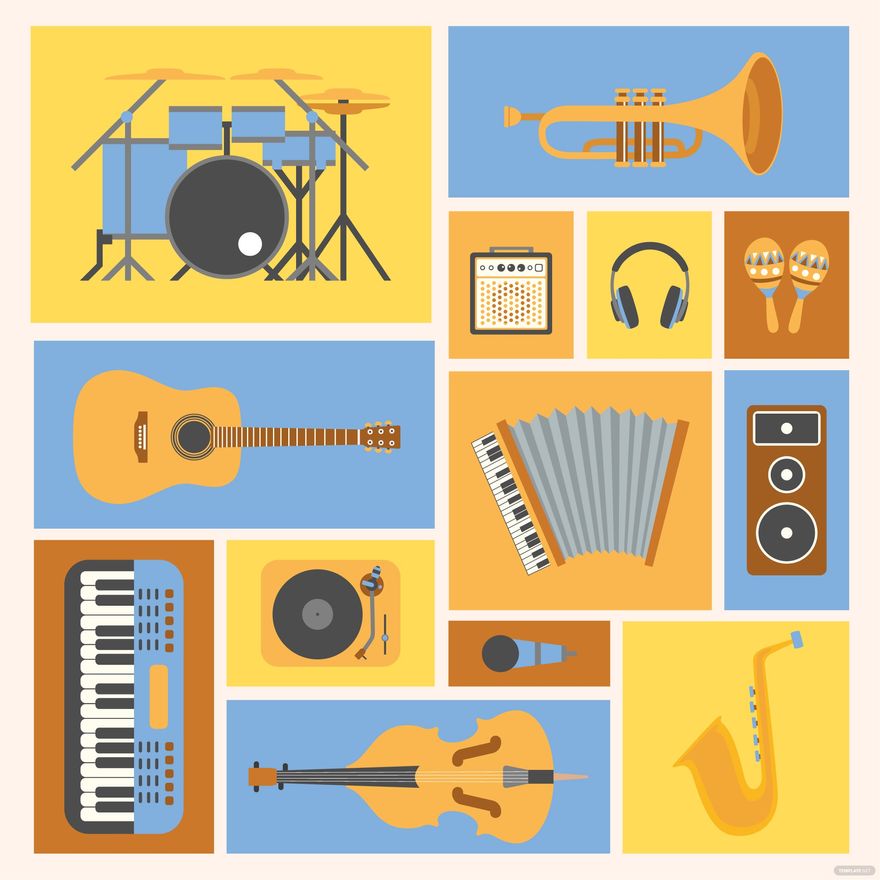 Musical Instruments Collage Vector in Illustrator, SVG, JPG, EPS, PNG