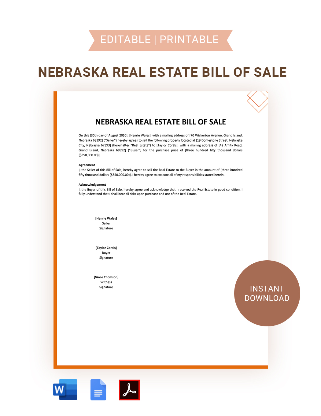 Nebraska Auto Bill of Sale Template Google Docs, Word, PDF