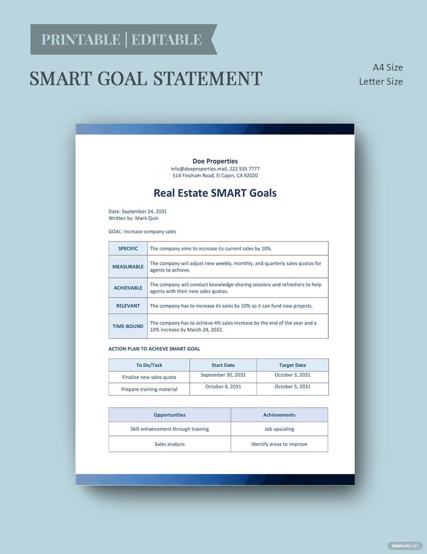 Real Estate SMART Goals Template Download in Word, Google Docs, Excel