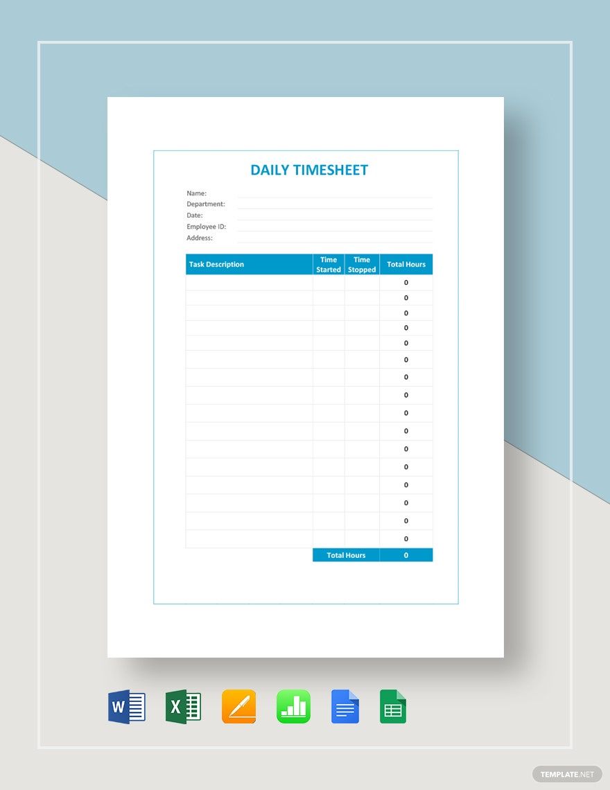 Simple Daily Timesheet Template Google Docs, Google Sheets, Excel