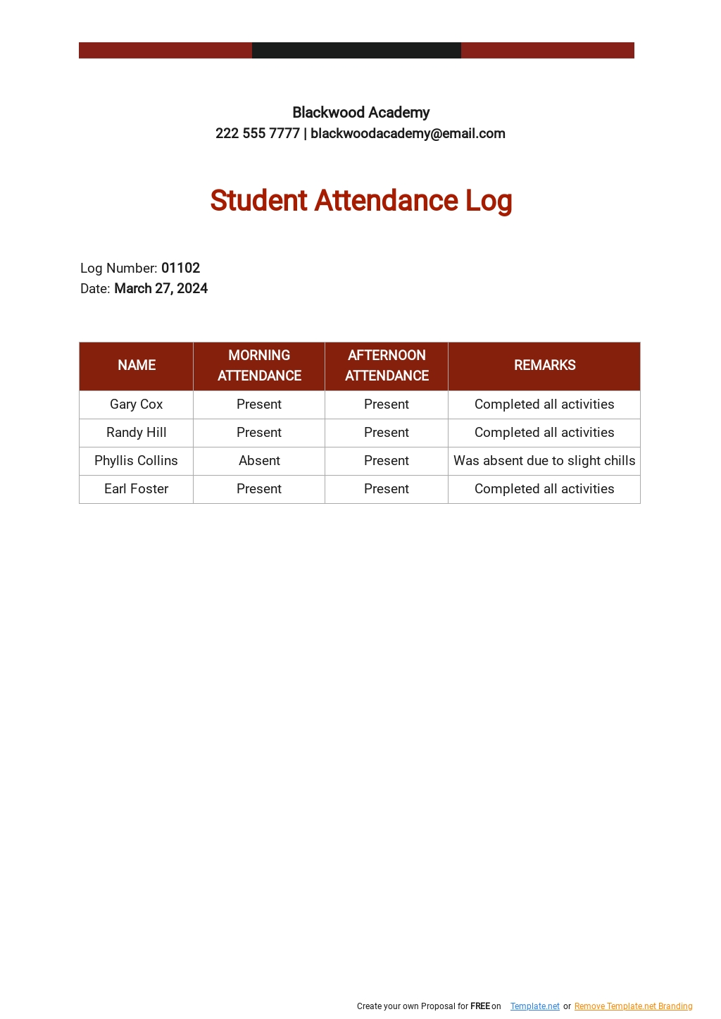 Student Attendance Log Template in Word, Pages Download