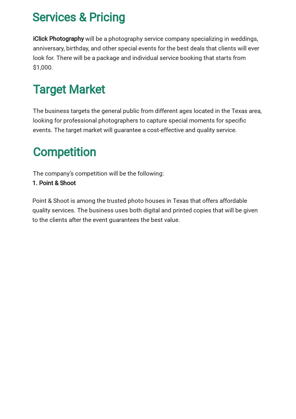 Photography Business Plan Pdf