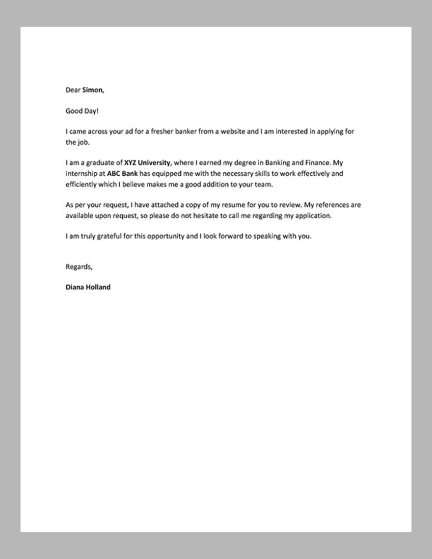 Banking Resume Cover Letter Template for Freshers Google Docs, Word