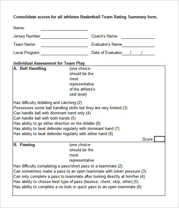 12+ Free Basketball Evaluation Forms Free & Premium Templates