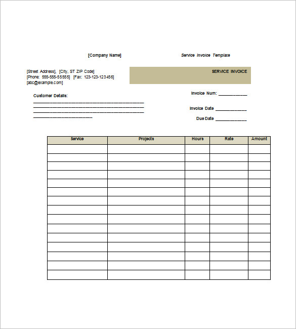 Downloadable Free Printable Service Invoice Template
