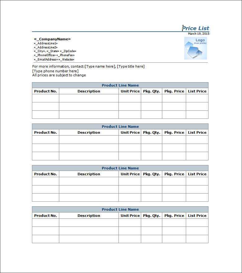 Supplier Price List Template Excel Excel Templates