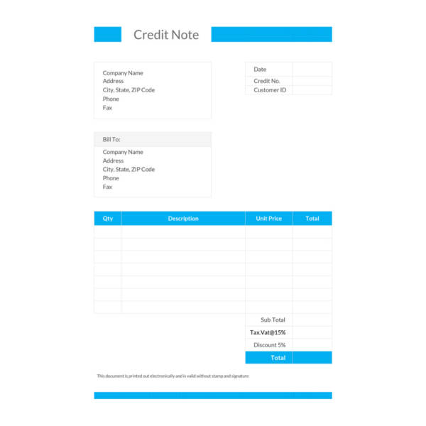 Simple Credit Note Format In Excel Free Download – Financial Report