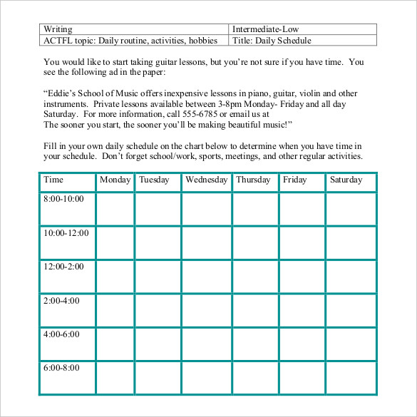 Daily Schedule Template 39+ Free Word, Excel, PDF Documents Download
