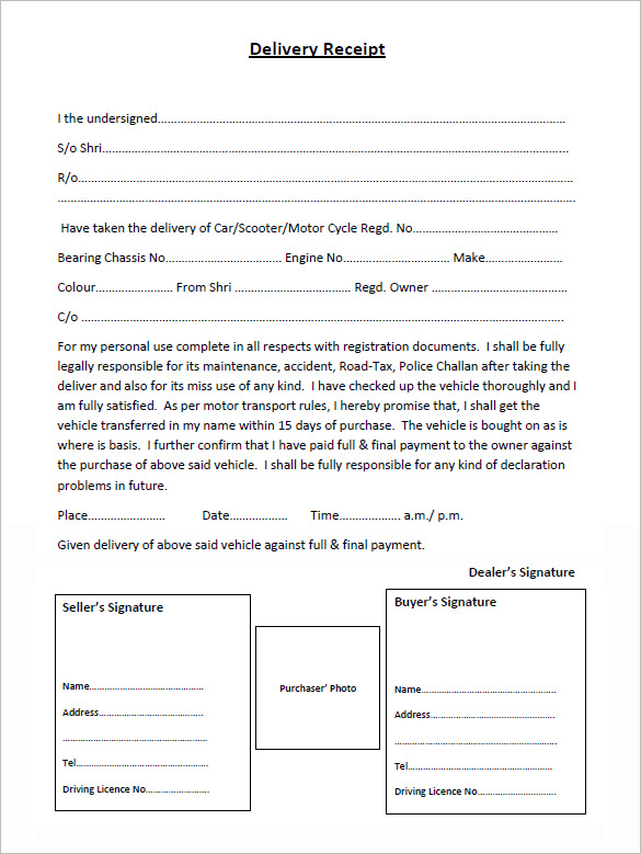 Delivery Receipt Template 9+ Free Word, Excel, PDF Format Download