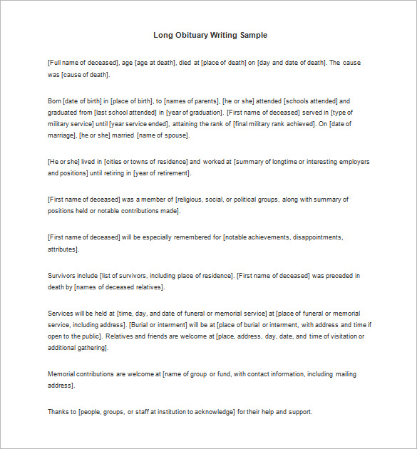 Obituary Writing Template 11+ Free Word, Excel, PDF Format Download