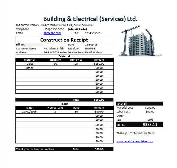 Construction Receipt Template 15+ Free Sample, Example, Format