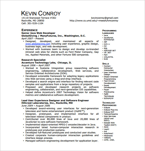 12+ Java Developer Resume Templates DOC, PDF
