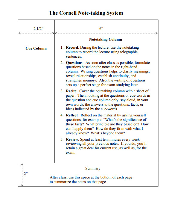 Cornell Notes Template 51+ Free Word, PDF Format Download! Free