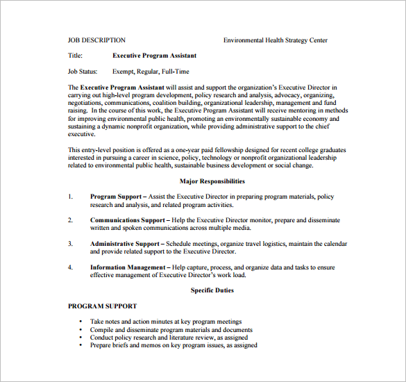 10+ Executive Assistant Job Description Templates Free sample