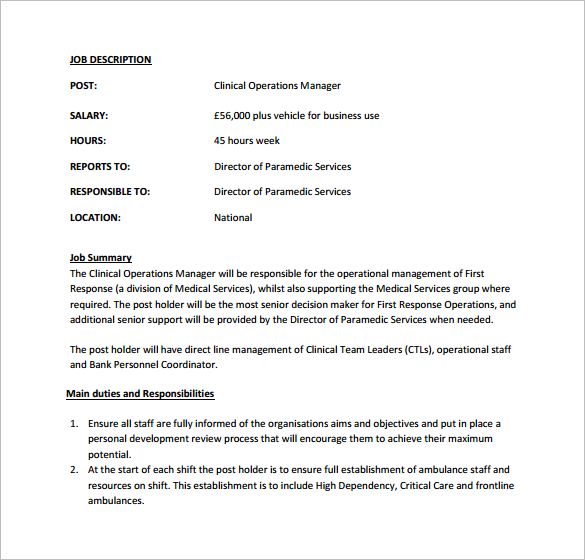 11+ Operation Manager Job Description Templates Free Sample, Example