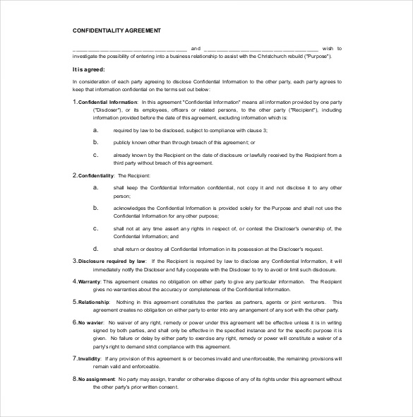24+ Confidentiality Agreement Templates DOC, PDF, Apple Pages, Google