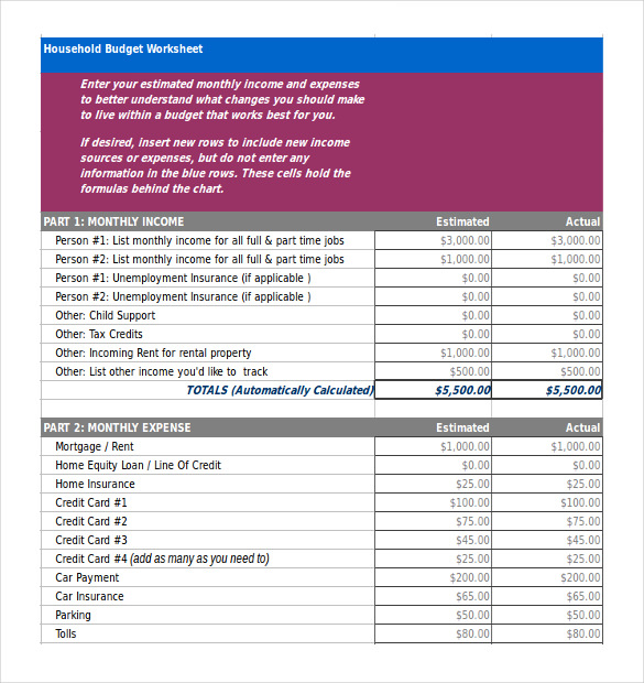 Free Home Budget Templates Weekly Template For Mac