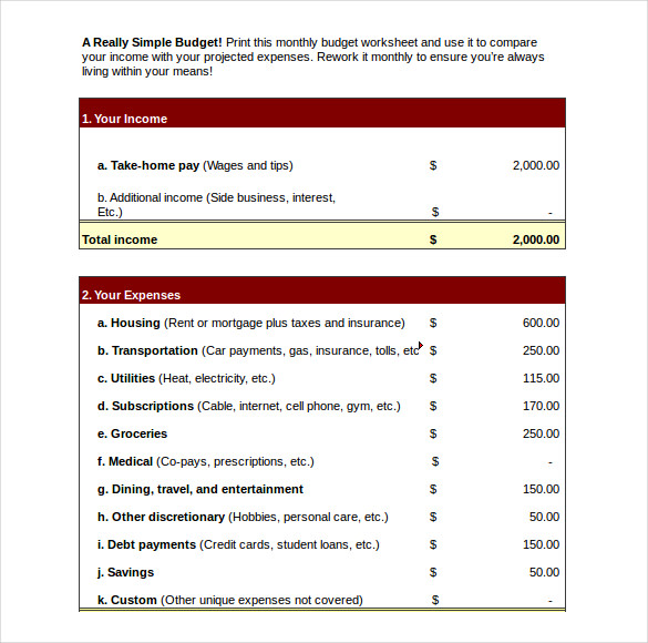 Simple Budget Template 9+ Free Word, Excel, PDF Documents Download