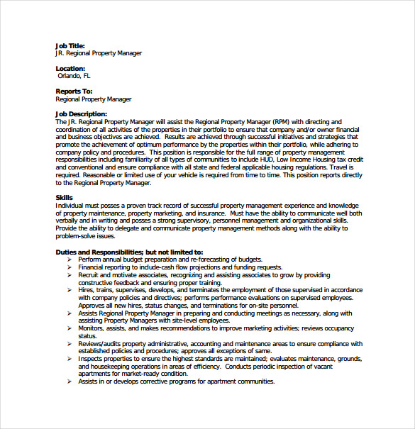 9+ Property Manager Job Description Templates Free Sample, Example