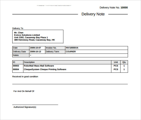 37+ Delivery Note Templates PDF, Docs, Word