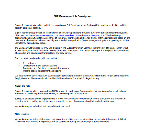 11+ Web Developer Job Description Templates Free Sample, Example 11+ Web Developer Job Description Templates Free Sample, Example