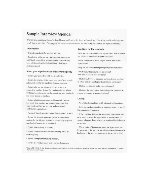 Interview Agenda Template 5+ Free Word, PDF Documents Download Free
